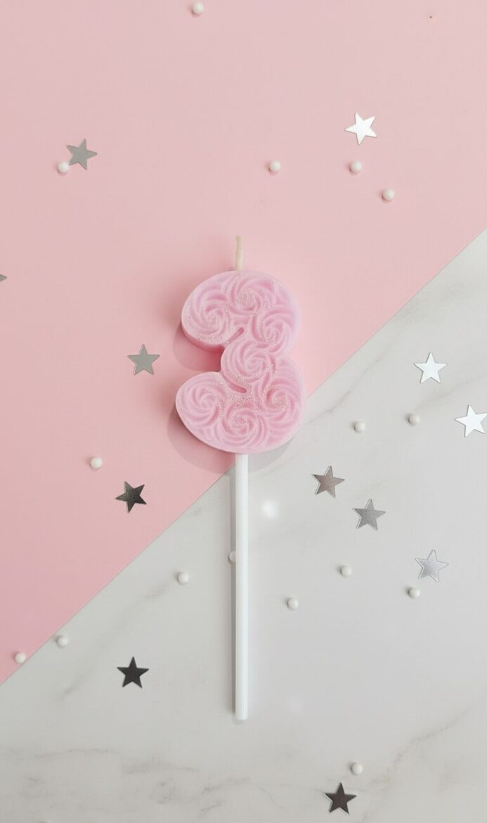 Dabīgā vaska kūku toperis-svecīte ar ciparu "3" 